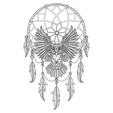 Сова и ловец снов тату эскиз