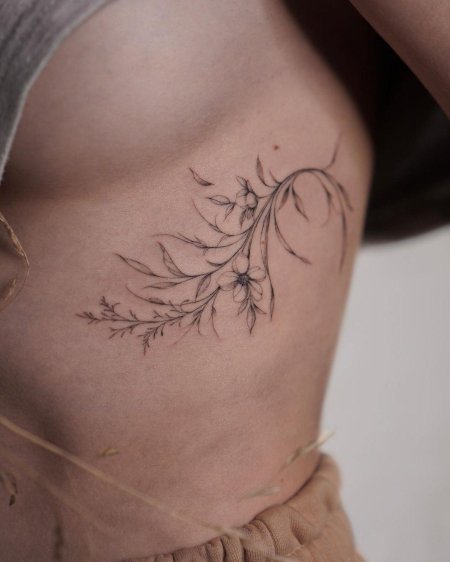 Тату на ключице для девушек веточка