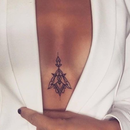 Тату между грудиной у девушек