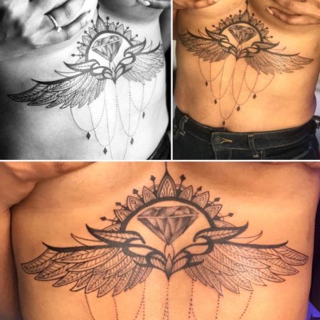 Тату ангел под грудью