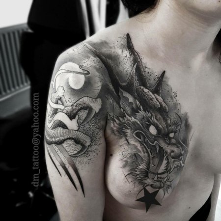 Тату дракона на плече для мужчин
