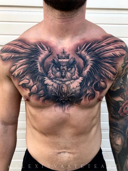 Тату сова на груди мужские