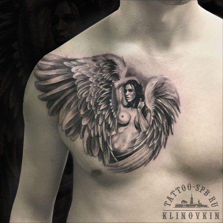 Тату ангел на грудине мужские
