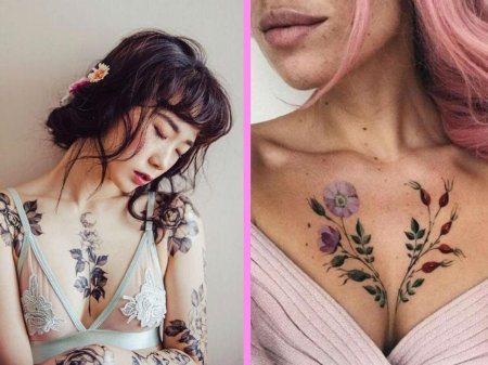 Тату на декольте для девушек