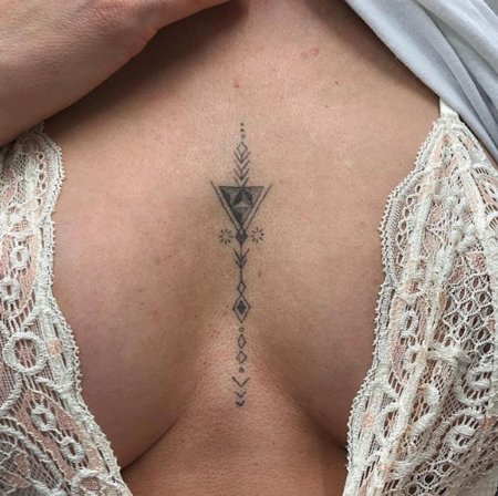 Тату между грудиной у девушек