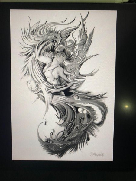 Феникс тату эскиз