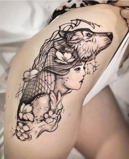 Тату для девушек на бедре