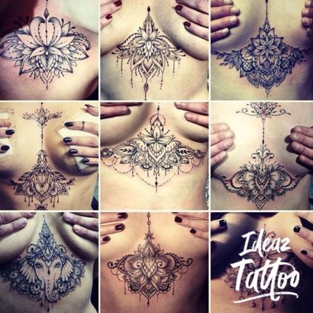 Тату мехенди под грудью