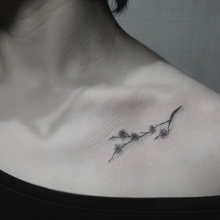 Тату веточка на ключице