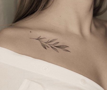 Тату веточка на ключице