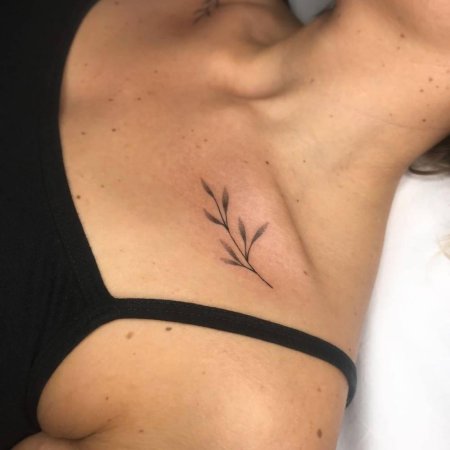 Тату веточка на ключице