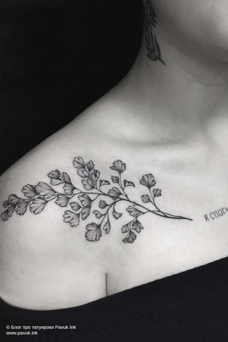 Тату веточка на ключице