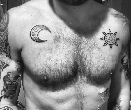 Тату солнце на груди мужские