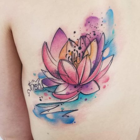 Тату лотос акварель