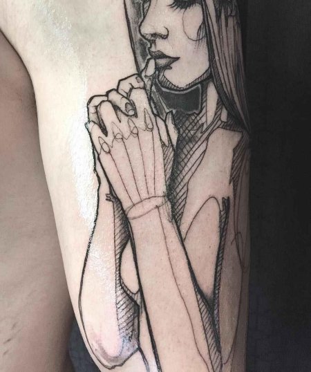 Тату в стиле скетч для девушек