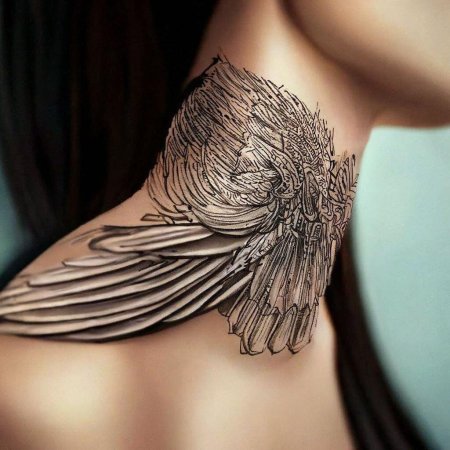 Крылья на шее тату