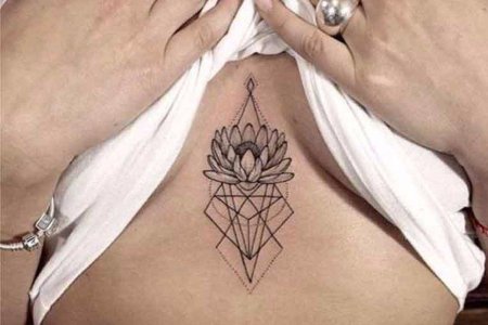 Тату между грудиной у девушек