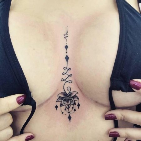 Тату между грудиной у девушек