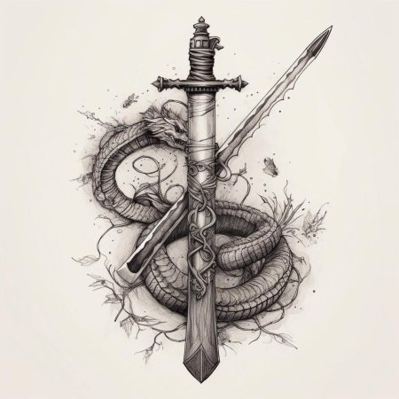Тату меч и змея