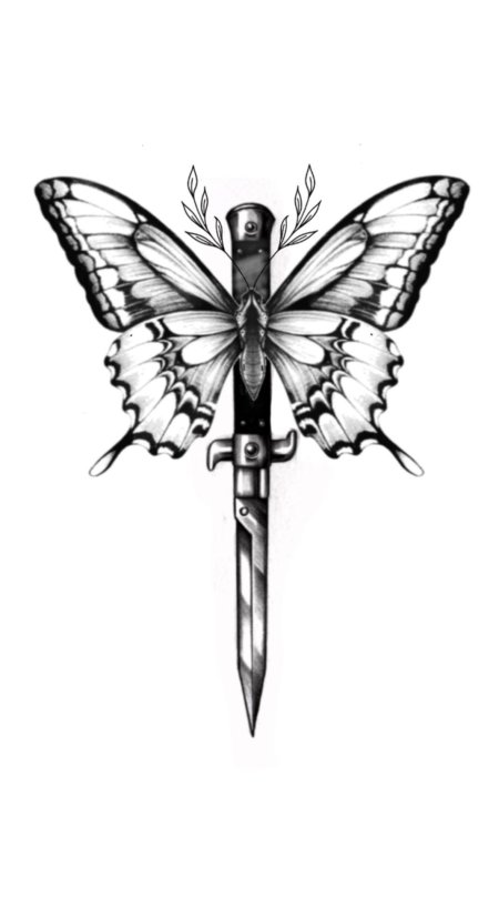 Тату нож бабочка