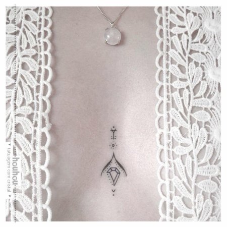 Тату между грудиной у девушек