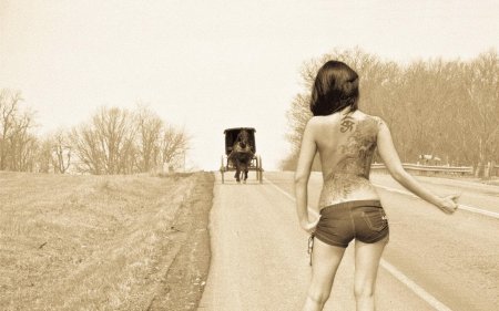 Голые девушки на дороге