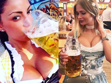 Девушки с октоберфеста пивом