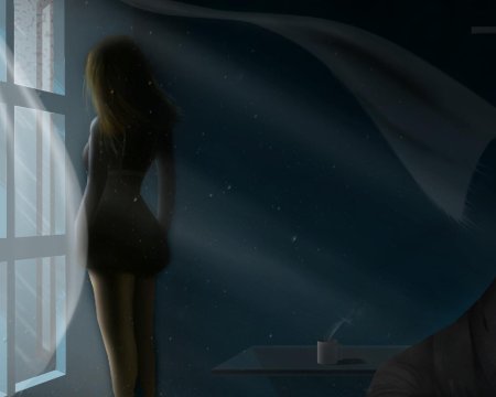 Девушка ночью у окна