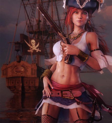 Девушка пират с ромом