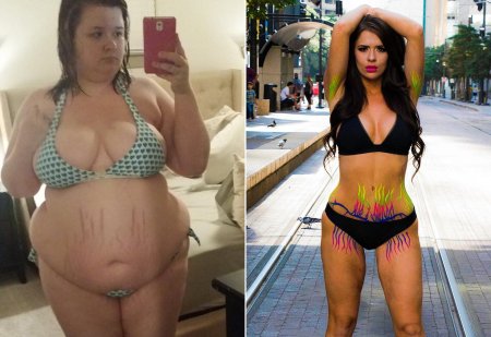 Девушка до и после похудения