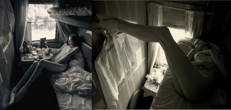 Красивая девушка в поезде ню