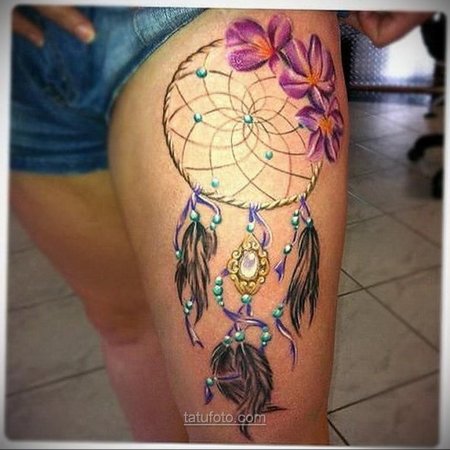 Тату ловец снов для девушек на ноге