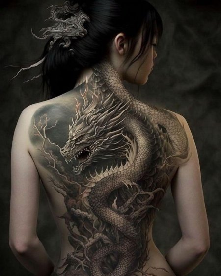Тату дракона на спину