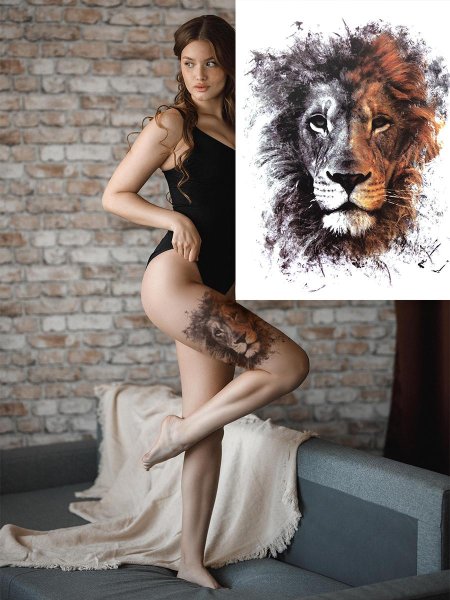 Временная переводная татуировка лев