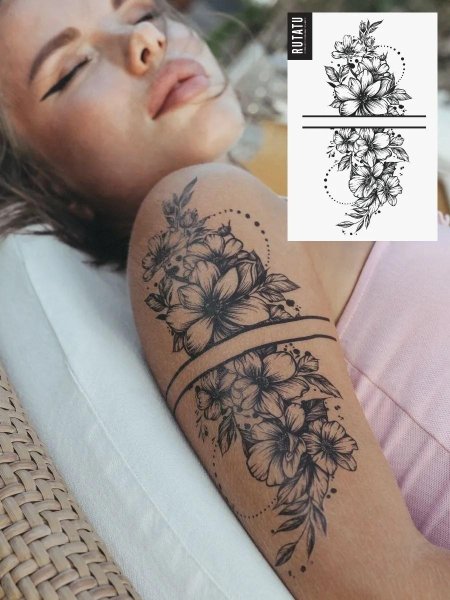 Переводная временная татуировка рукав цветы