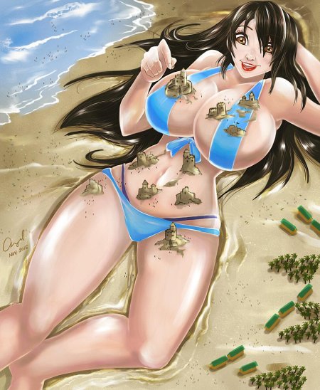 Аниме девушка великанша в купальнике