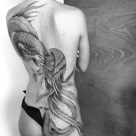 Тату Феникс на спине