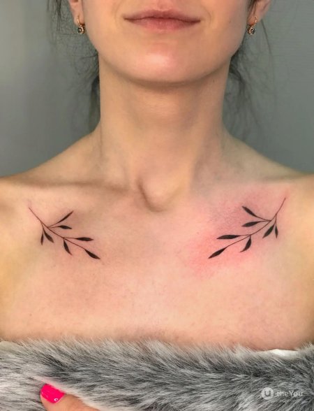 Оливковая ветвь тату на шее