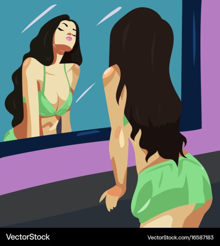 Девушка у зеркала рисунок