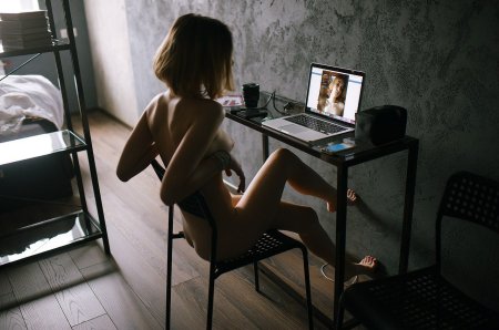 Девушки за ноутбуком голышом