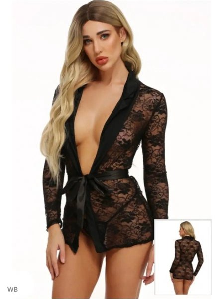 Черный ажурный пеньюар