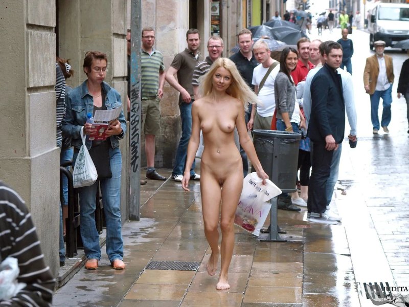 Naked girl in public place