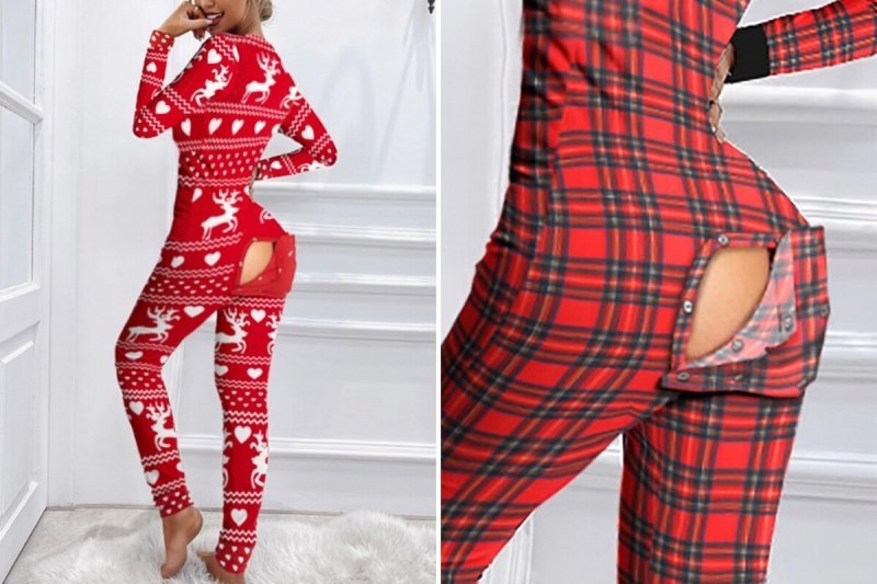 Christmas cutout functional buttoned flap adults pajamas ххх